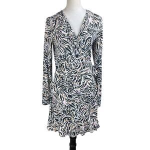 Lilly Pulitzer Rilla Brown Zebra Tie Wrap Long Sleeve V-Neck Ruffle Romper Dress